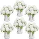 Pre-Made Flower Table Centerpieces, Set of 6 Artificial Silk Chrysanthemum with Farmhouse Metal Vases for Wedding, Birthday Parties, Home, Dining Table Decorations - Ivory White