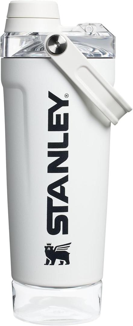 STANLEY Vitalize Shaker Bottle 20 oz | Leakproof Insulated Stainless Steel Shaker Cup | Base Storage and Twist On Fast Flow Lid | Protein Shakes and Pre Workout Powder | BPA-Free | Chalk