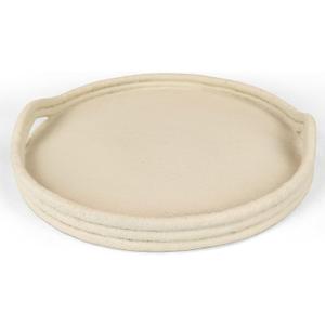 Large Resin Round Decorative Tray, RopeStyle Sandstone Texture, 11.4 Beverage & Serving Tray for Coffee Table Decor (Beige)