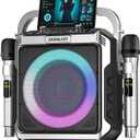 Portable Karaoke Machine, with Wireless Microphones, Bluetooth Party Speaker with LED Lights, Loud Subwoofer, USB/AUX, Outdoor Karaoke Speaker for Adults & Kids, Home & Party