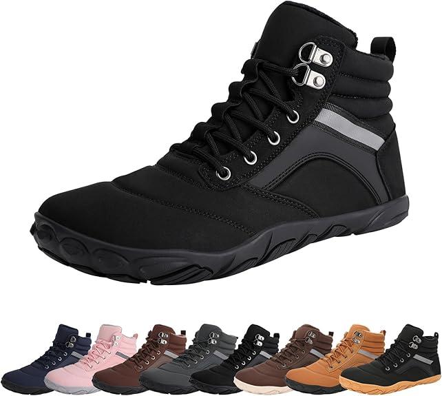 Womens Mens Winter Barefoot Boots Warm Minimalist Wide Toe Box Snow Boots Zero Drop Sole Outdoor Water Resistant Ankle Booties, Size: 9.5 Women/8 Men