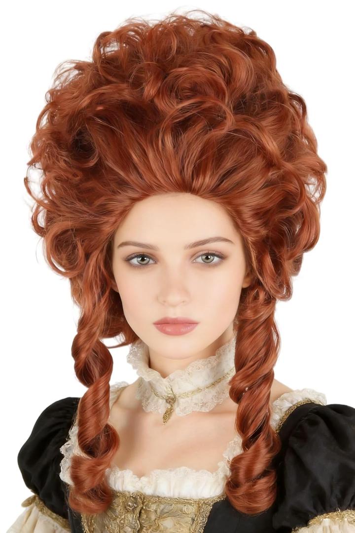 Colonial Wigs for Women Claret Red Victorian Court Vintage Wig Baroque Fluffy Beehive Wigs Halloween Costume Party Dress Wig, 18 x 8 x 16 inches