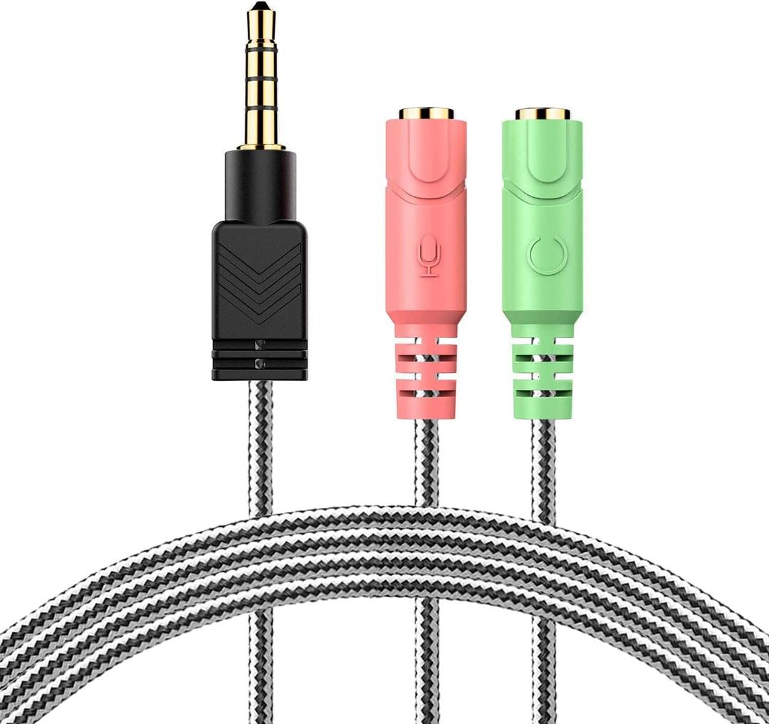 MillSO Headset Adapter, 3.3 Feet 3.5mm Mic and Audio Headphone Splitter (TRRS Male to 2 TRS Female) CTIA 4 Pole Stereo Jack Y Cable for Dual-Plug Headset to PS4, Xbox One, Phone, Laptop, PC (Black)