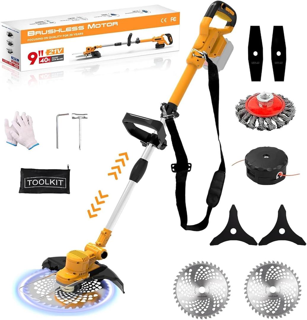 Electric Weed Wacker for Dewalt 20V Battery, 5 in 1 Weed Eater Battery Powered, 750w Lightweight Cordless Weed Wacker, Brush Cutter for Lawn, Yard and Bush Trimming(No Battery) (Orange)