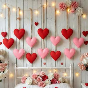 6 Pcs 6 Pcs Large Heart Felt Hanging Ornaments Valentines Heart Shaped Ornaments for Tree Red Pink Sweet Hanging Decorations for Valentines Wedding Anniversary Mantel Party Supplies (Love)