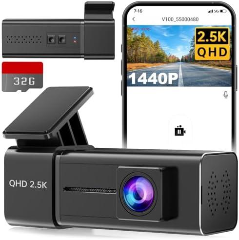 Dash Cam 2.5K 1440P Front Dashcam for Cars, E-YEEGER Mini WiFi Hidden Dashcams with App, Night Vision Car Camera, 24H Parking Mode, G-Sensor, Loop Recording, Free 32G Card, Support 256GB Max, Black