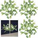4 PCS Eucalyptus Taper Candle Rings Wreaths 1.38" Mini Spring Summer Floral Taper Candle Holder Wreaths Green Artificial Flower Table Centerpieces Wreath for Church Farmhouse Home Candlesticks Decor
