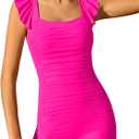 Aulyffo Girls Swimsuit Ruffle Girl One Piece Bathing Suit Solid Swimsuits Ruched Sleeveless Girls' Swimwear for 7-18 Years (15-16 Years, Hot Pink)