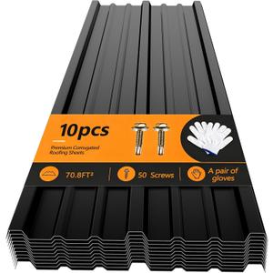 10 Pack Metal Roofing Panels, Corrugated Roof Panels, Black, L61.02''-10