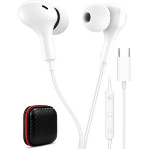 USB C Headphone for Samsung S23 FE S22 S21 S20 A53 A54 Wired Earbuds Magnetic in-Ear Type C Earphone with Microphone Volume Control Bass Stereo Noise Canceling for iPhone 15 Pro Max Pixel 6 6a 7a 8 5 (White)