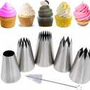 Extra Large Piping Tips, Seamless Stainless Steel Icing Piping Nozzle Tip Set, DIY Icing Nozzle Tool for Birthday Cake & Cupcakes, with a Cleaning Brush (1A 356 347 348 1E)