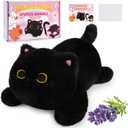 Microwavable Stuffed Animals, Weighted Black Cat Plush Heating Pad for Period Cramps, Heatable and Coolable Lavender, Kawaii Plush Toys for Women Girls Kids,10 Inch