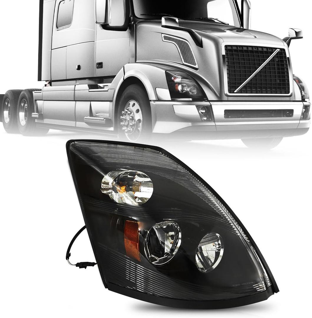Black Reflective Led Headlight Fit For 2015-2017 Volvo VNL Semi Truck,Replacement Headlights Set - Passenger Side(2015-2017 VNL BLACK REFLECTIVE, Right)
