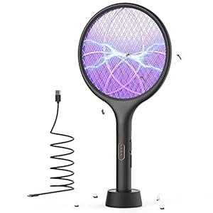 YISSVIC Electric Fly Swatter Bug Zapper Racket 4000V LED Screen Dual Modes Fly Zapper Rechargeable for Indoor Home Office Backyard Patio Camping (Black-1 Pack)