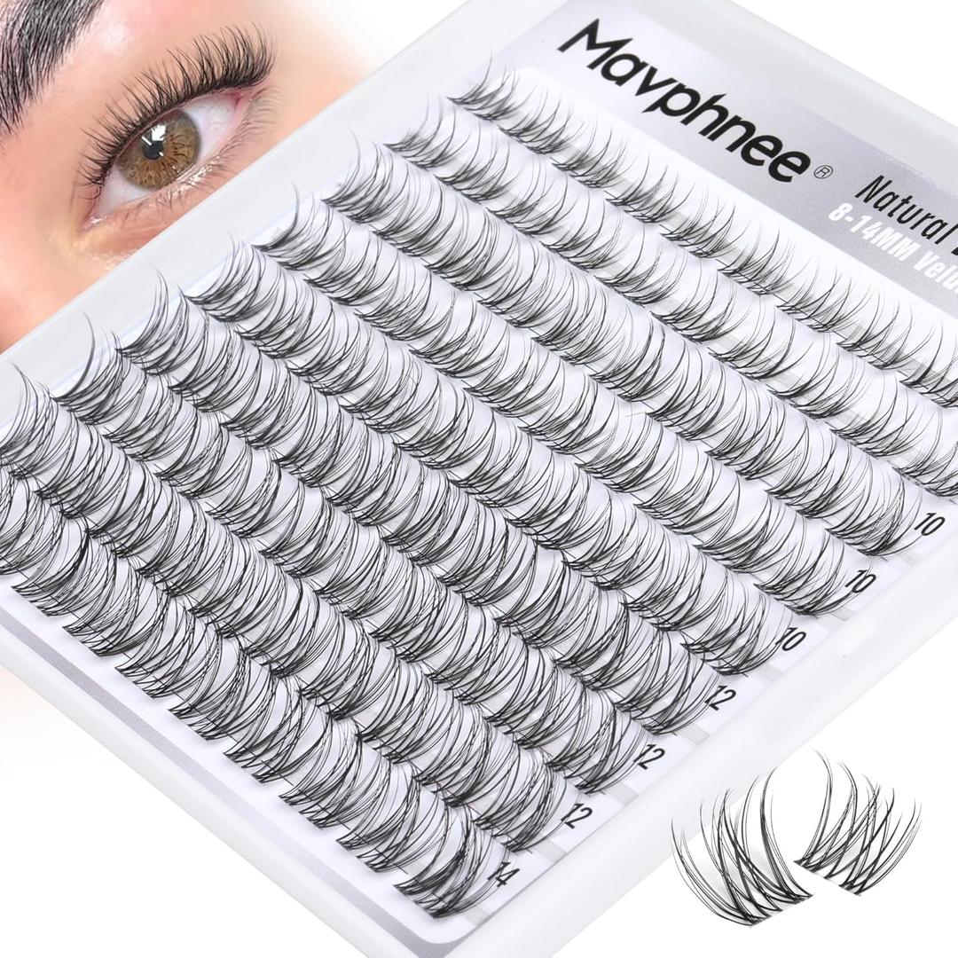 Mavphnee Natural Lash Clusters 8-14MM Venus Eyelash Clusters Soft Velure Cluster Eyelash Extensions Invisible Band CC-Curve Velour Cluster Lashes Daily Wear Easy for Beginners