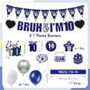 10th Birthday Decorations Banner Boys - 28 Pcs Blue Bruh I'M 10 Pre-Strung Banners Hanging Swirls Latex Balloons Sash Cake Topper Set for Kids 10 Year Old Boy Party Decor Supplies