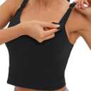 Foucome Womens Nursing Bras for Breastfeeding Maternity Tank Tops Crop Top with Built in Bra Longline Workout Sports Bra (XX-Large, Black)