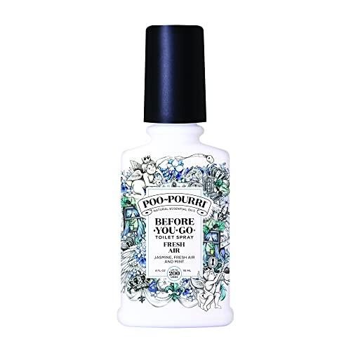 Poo-Pourri Before-You-Go Toilet Spray, Fresh Air, 4 Fl Oz, Up to 200 Uses, Bathroom Odor Deodorizer , Plant-Based with Essential Oils, for Home or Work, Jasmine, Fresh Air and Mint Scent