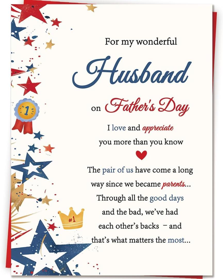 Fathers Day Card Gifts for Husband from Wife, Funny Personalized Father's Day Decorations, Double Sided Printed Greeting Card with Envelope