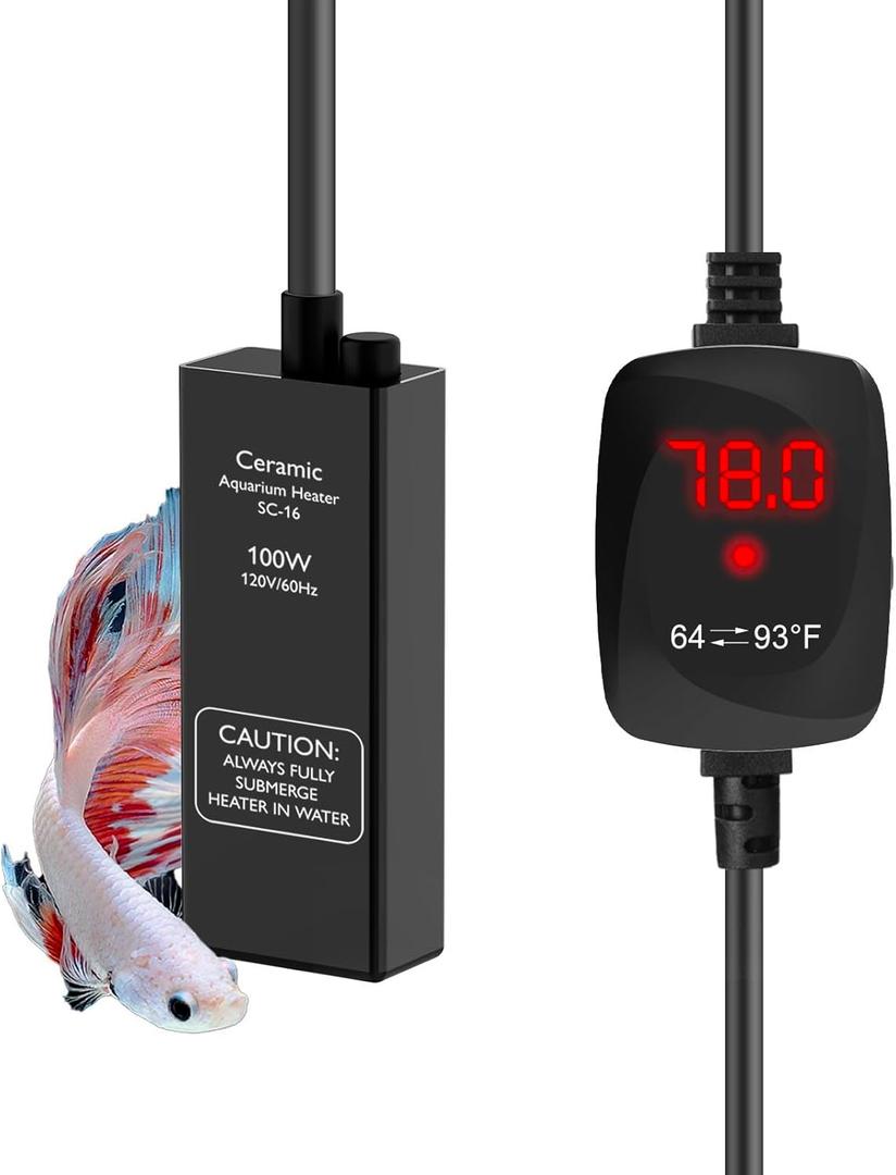 100W Small Aquarium Heater Betta Heater for 10-20 Gallon Freshwater & Saltwater Tanks, Alumina Ceramic Fish Tank Heater Turtle Heater with Dry-Run & Overheat Protection