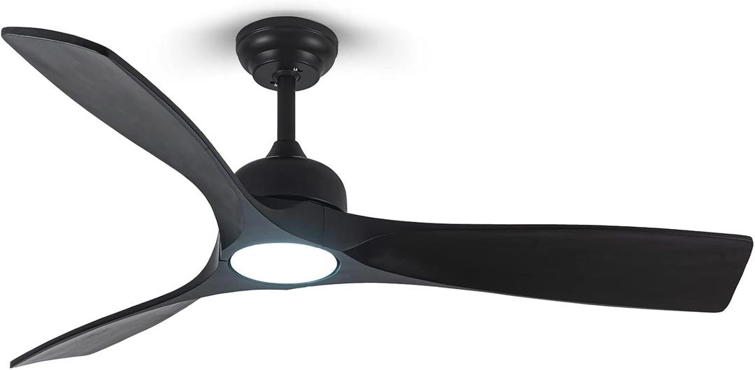 52 Black Outdoor Ceiling Fan with Light, Rustic Farmhouse Ceiling Fan with Light and Remote, 3 Blade Wood Propeller Ceiling Fan for Bedroom Patios, Large Air Flow 3-Color Dimmable Ceiling Fan Light