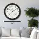 24 inch Outdoor Clocks for Patio Large Waterproof with Thermometer - Black Outdoor Wall Clock with Temperature and Humidity Combo - Weatherproof, Accurate & Easy to Read for Pool, Garden & Home Decor