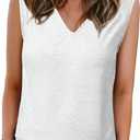 BLENCOT Casual Summer Tank Tops for Women Blouses Sleeveless Ruffled V Neck Loose Tshirts (White, L)