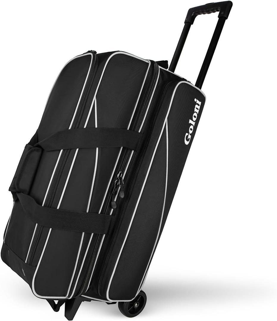 Goloni 3 Ball Bowling Bag with Wheels, Rolling Bowling Roller Bag with Retractable Handle for Balls & Bowling Accessories