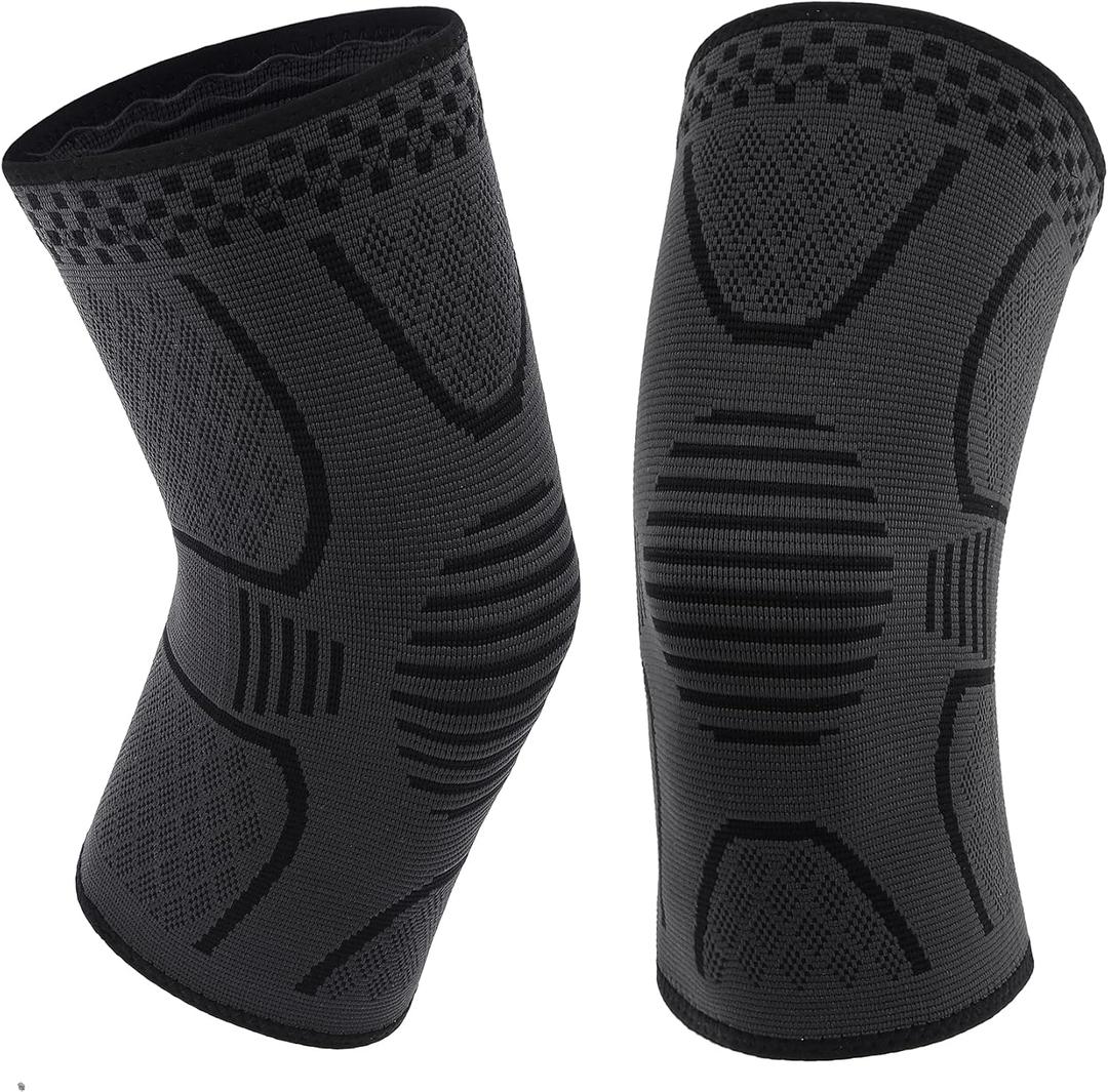 Double Couple 2 Pack Copper Knee Brace Knee Compression Sleeve Support for Men Women Knee Pain Working Out Running Sport Arthritis (Medium, Black&Dark Grey)