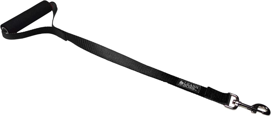 Leash Boss Short Dog Leash With Padded Traffic Handle for Training and Walking | Comfortable Nylon Lead for Large, Medium, Small Dogs (24 Inch, Black)