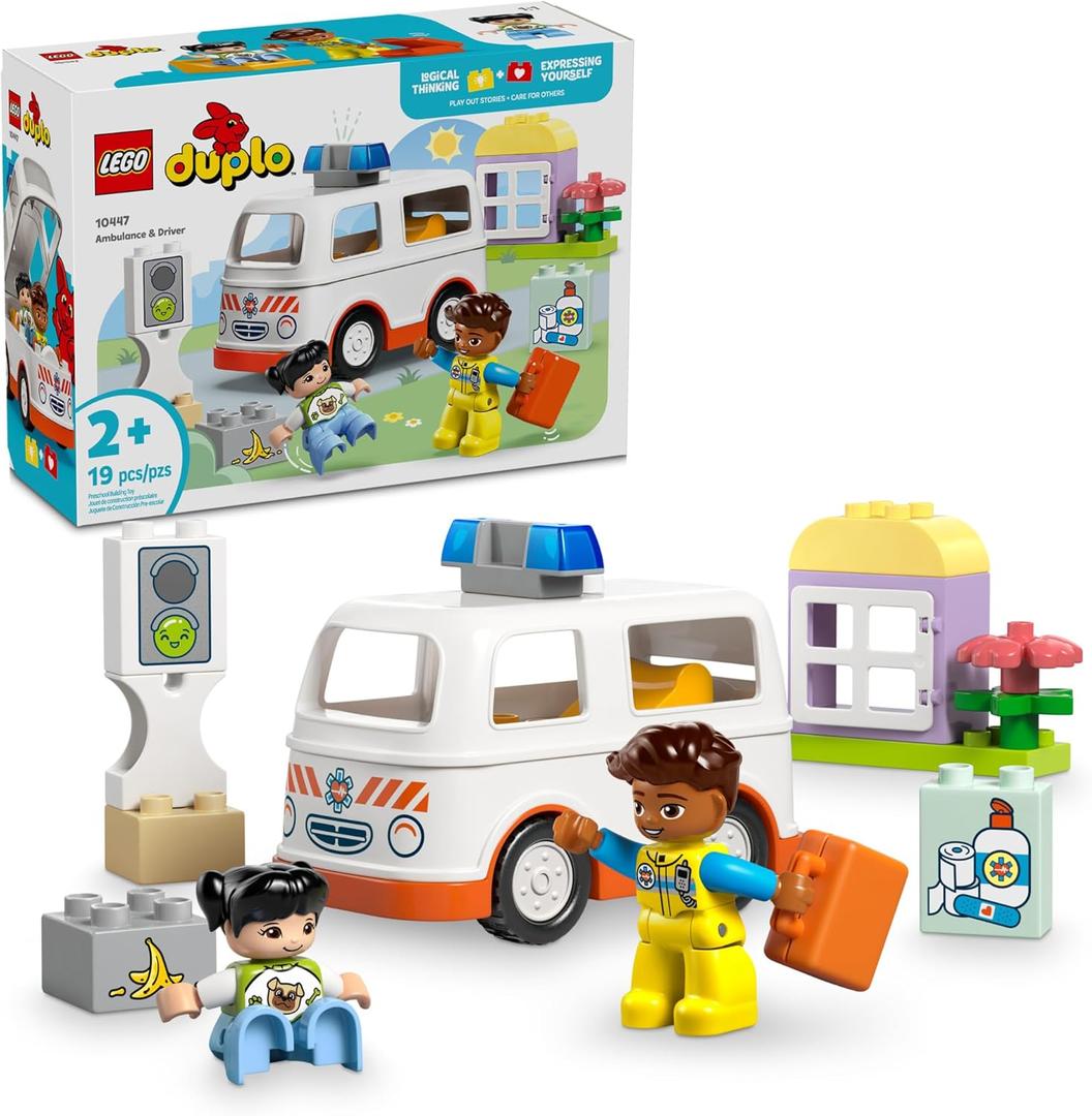 LEGO DUPLO Town Ambulance & Driver Building Toy Playset - Preschool Learning and Educational Ambulance Toy for Toddlers, Boys and Girls, Ages 2+ - Pretend Play Baby Gift Idea 