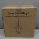 4 Light Chandelier Lighting, Industrial Ceiling Light Black Lantern with Brushed Gold, Geometric Metal Hanging Light Fixture with Adjustable Chain, E12 Base for Entryway Kitchen Island, Indoor Use