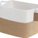 Goodpick Woven Storage Baskets for Organizing, Nursery Toy Baskets Storage Kids, Cotton Rope Basket with Handles, Rectangle Blanket Basket for Living Room, 18 x 14 x 12 Inches (Jute)