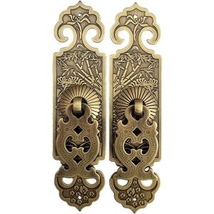2Pcs Vintage Style Embossing Pattern Pulls Handle Bookcase Wardrobe Drawer Window Pure Copper Double Door Handle