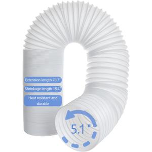 5.1 Inch Air Conditioner Exhaust Hose Anti-Clockwise Thread Portable AC Hose With 80" Length Universal AC Exhaust Hose Flexible AC Vent Hose for Lg Haier Dual Delonghi Whynter