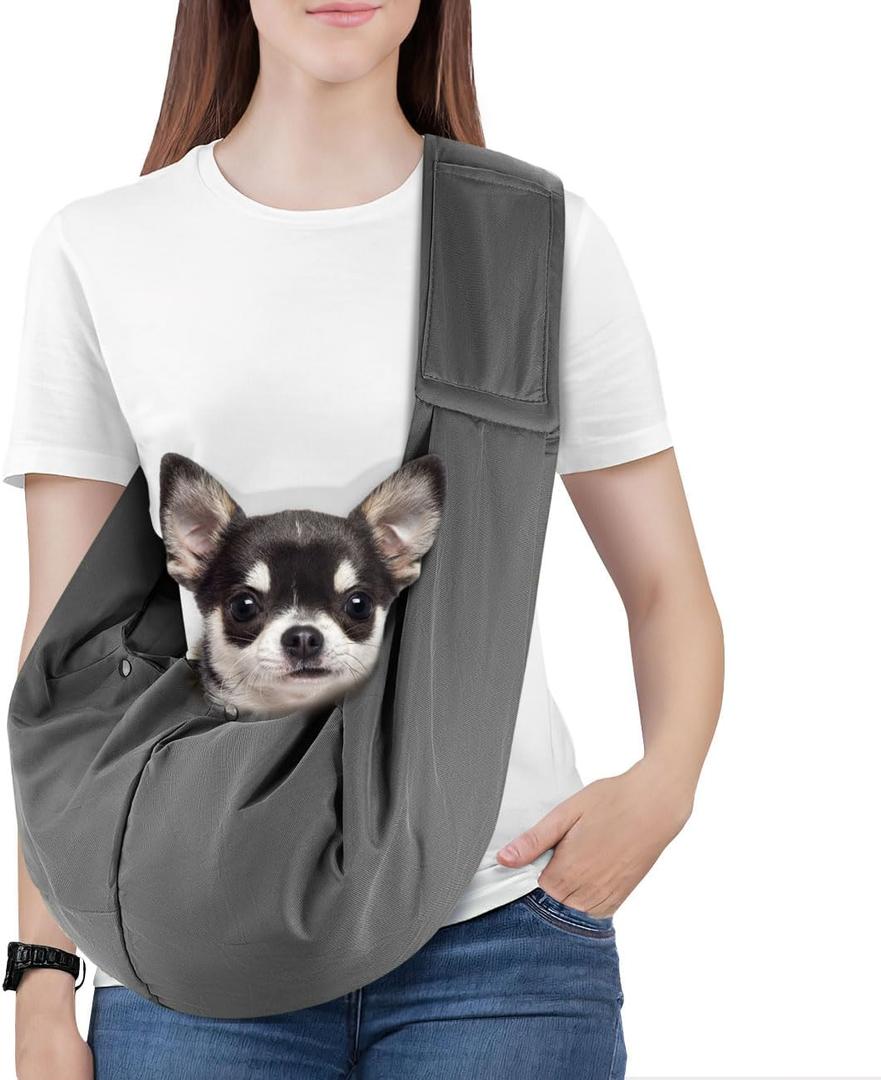 Pawaboo Small Dog Sling Carrier, Reversible Hands Free Dog Sling Carriers for Small Dogs and Cats, Puppy Slings Carrier with Safety Harness, Puppy Essentials, Dark Gray