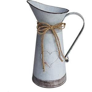 MISIXILE Rustic Metal Farmhouse Pitcher, Primitive Flower Vase Shabby Chic Vase for Home Decor -10.6"(Misty Grey)