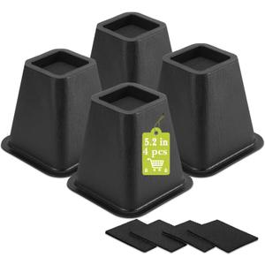 4 Pack Furniture Risers 6 Inch, Bed Risers Heavy Duty for Table Desk Couch Chair Sofa Cabinet Bed Frame Dorm, Square Table Leg Risers Lift Height 6", Black