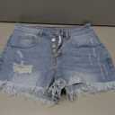 ZOLUCKY Jean Shorts Womens Summer High Waisted Denim Stretchy Ripped with Pockets (Blue, S)