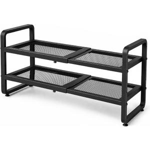 SNTD Shoe Rack - Expandable Shoe Organizer for Closet, Adjustable Metal Shoe Shelf Storage, Stackable Long Shoe Stand Holder for Garage, Entryway, Door Entrance (Black, 2-Tier)
