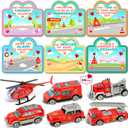 SpringFlower 24 Packs Kids Valentines Day Cards, Valentines Greeting Cards With Fire Rescue Vehicles Car Toys for Classroom Exchange Valentine Party Favor Prize Gifts for Boys Girls