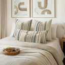 EMEMA Set of 2 Blue Boho Decorative Throw Pillow Covers 26x26 Inch Tufted Chenille Farmhouse Cushion Covers Textured Striped Pillow Covers Accent Neutral Pillowcases for Sofa Couch Bed Home Decor