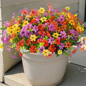 Artificial Flowers for Outdoors Spring Summer Decoration, 12 Bundles Fake Plants UV Resistant Realistic Faux Flower Silk Daisy with Eucalyptus Stem for Patio Planter Porch Yard Window Box Balcony