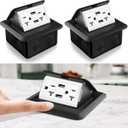 Hoolerry 2 Pack Pop up Floor Electrical Outlet Cover Box Kit with 4.8A USB Charger 20Amp Waterproof Weatherproof Floor Tamper Resistant Outlet Receptacle for Countertop Home (Black)