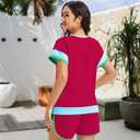 Women Shorts Sets 2-Piece Outfits Summer Casual Short Sleeve Beach Cruise Wear Lightweight Loungewear (Pink, S)