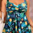 Aqua Eve Plus Tankini Tops for Women Swimwear Top Only Bathing Suits Flowy Tummy Control Swimsuit Top Black and Green Floral 14 Plus