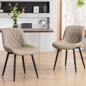 YOUNUOKE Dining Chairs Set of 2 Mid Century Modern Kitchen Chair Comfortable Upholstered Faux Leather Dinner Chairs for Kitchen Dining Room, Khaki, A-pu Leather