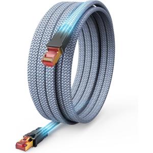 Snowkids Cat 8 Ethernet Cable 25 FT, Braided Heavy Duty High Speed Internet/LAN/Network Cable, 40Gbps 2000Mhz, Indoor and Outdoor Flat Patch Cord RJ45 Connector for Gaming, PC, Modem, Router