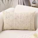 Textured Boucle Lumbar Pillow Covers 12x20 Neutral Striped Throw Pillows Soft Modern Farmhouse Pillow Cases, 1pc Decorative Accent Rectangle Couch Cushion Cover for Bed Sofa, Cream Brulee