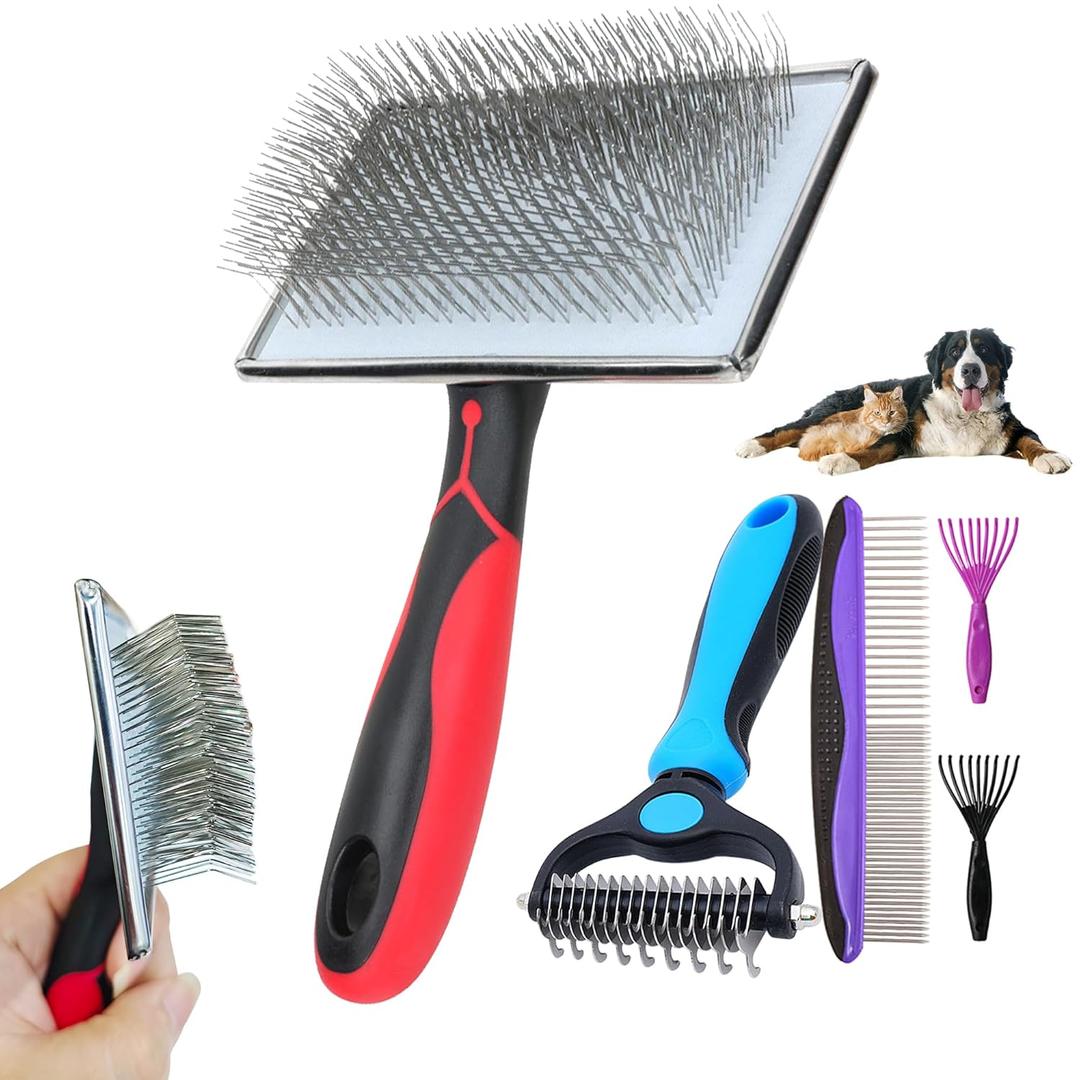 EAFBAO Extra Long Pin Brush for Large Dogs, Remove Loose Fur and Tangles; 5-in-1 Dog Grooming Brush for Long Haired Dogs&Cats